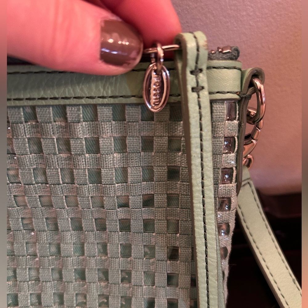 Fossil Sydney Woven Crossbody Bag Purse Green Teal Turquoise Leather ZB5715 - Picture 4 of 12